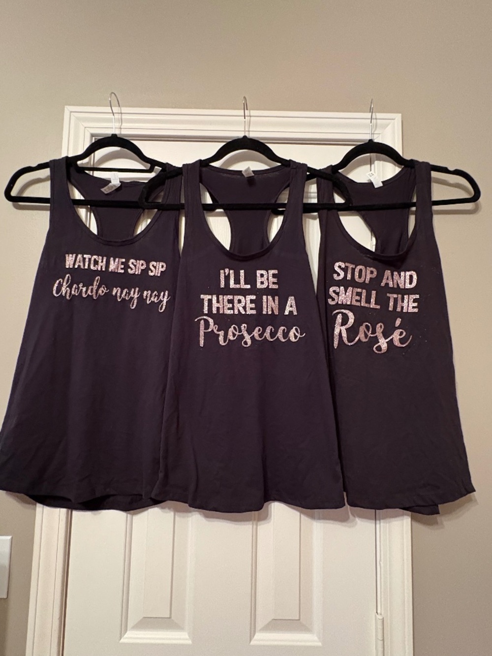 Custom black razor back tank with glitter rose gold